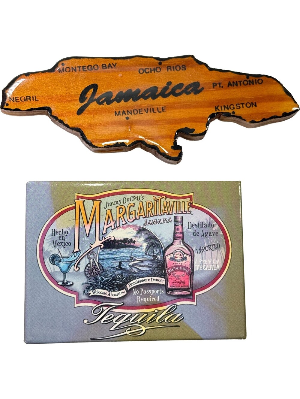 2 pc Lot Vintage Jamaica Magnets / Jimmy Buffett's Margaritaville Tequila Magnet